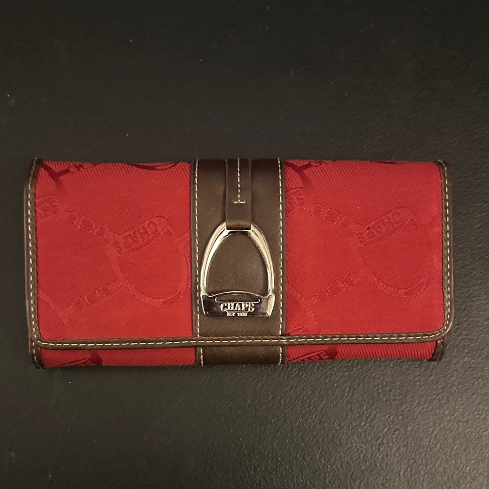Chaps Red and Brown Women's Wallet with Buckle